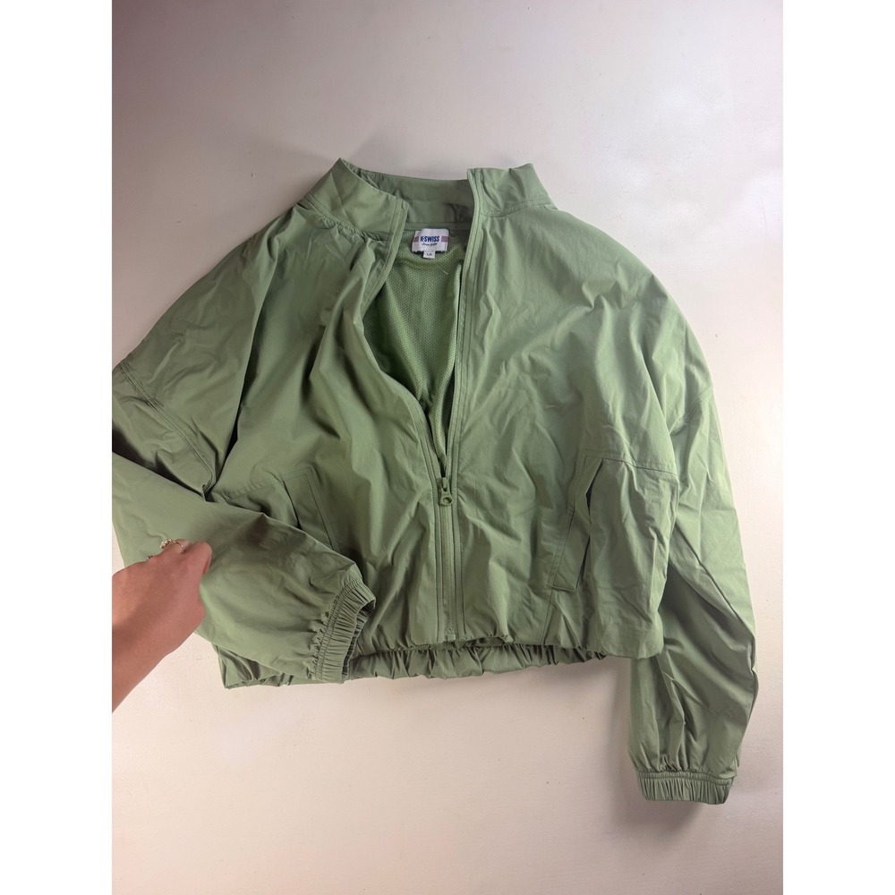 K-Swiss Windbreaker Jacket Women Large Green Y2K Cropped Mesh WJ61811-300-QAA